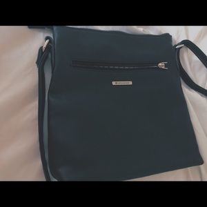 Black leather bag with gems on it